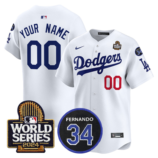 Los Angeles Dodgers custom White 2024 World Series With Fernando Memorial Patch Limited Stitched Jersey